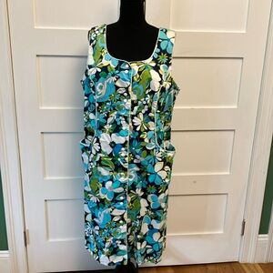 Mod flower print Bob Mackie Floral Sleeveless Dress - Blue, Green, White